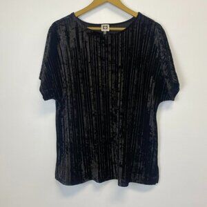 Anne Klein Black Velvet Ribbed Short Sleeve Top